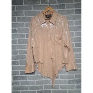 Nina Parker Gold Rose Sequin Tie Front Long Sleeve Blouse Shirt‎ Size  3X